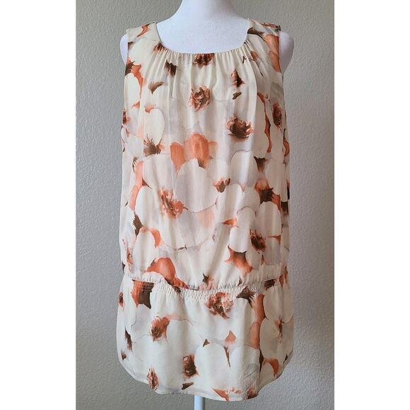 St John Silk Floral Top Blouse Size 6 Ruffle Peplum Lined Sleeveless Luxury - Picture 1 of 11